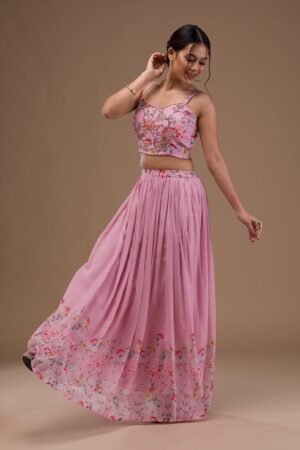 Printed Georgette Readymade Lehenga