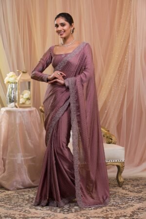 Lavender Stonework Crepe Designer Saree