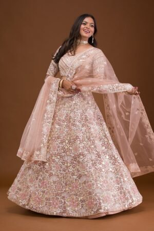 Mauve Threadwork Net Readymade Lehenga