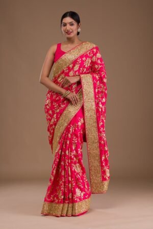 Pink Zariwork Crepe Saree