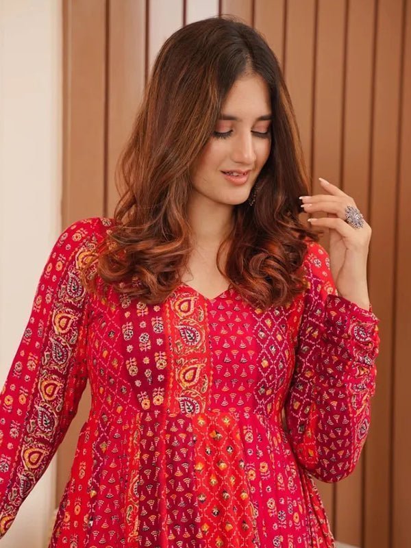 Magenta Red Anarkali Gown With Dupatta Set - Image 4