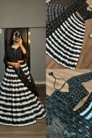 Exclusive Black & white Georgette Lehenga Set with Sequin Embellishments