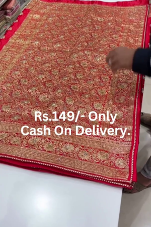 Banarasi Red Colour Saree With Heavy Golden Pallu.