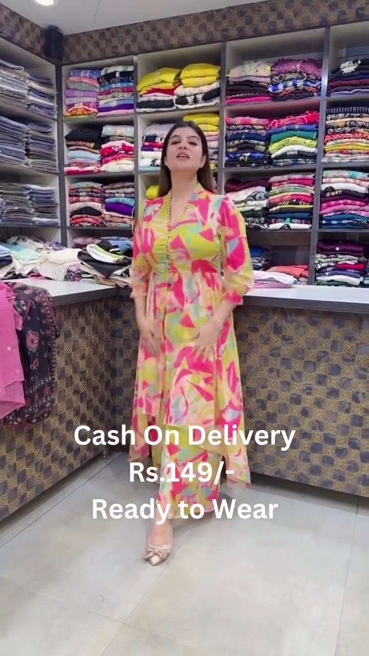 Dupatta Set,Trending Print Dupatta Anarkali Long churidar sleeve Long Gown with Dupatta Set
