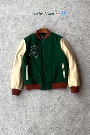 Premium Two-Tone Green Varsity Bomber Jacket