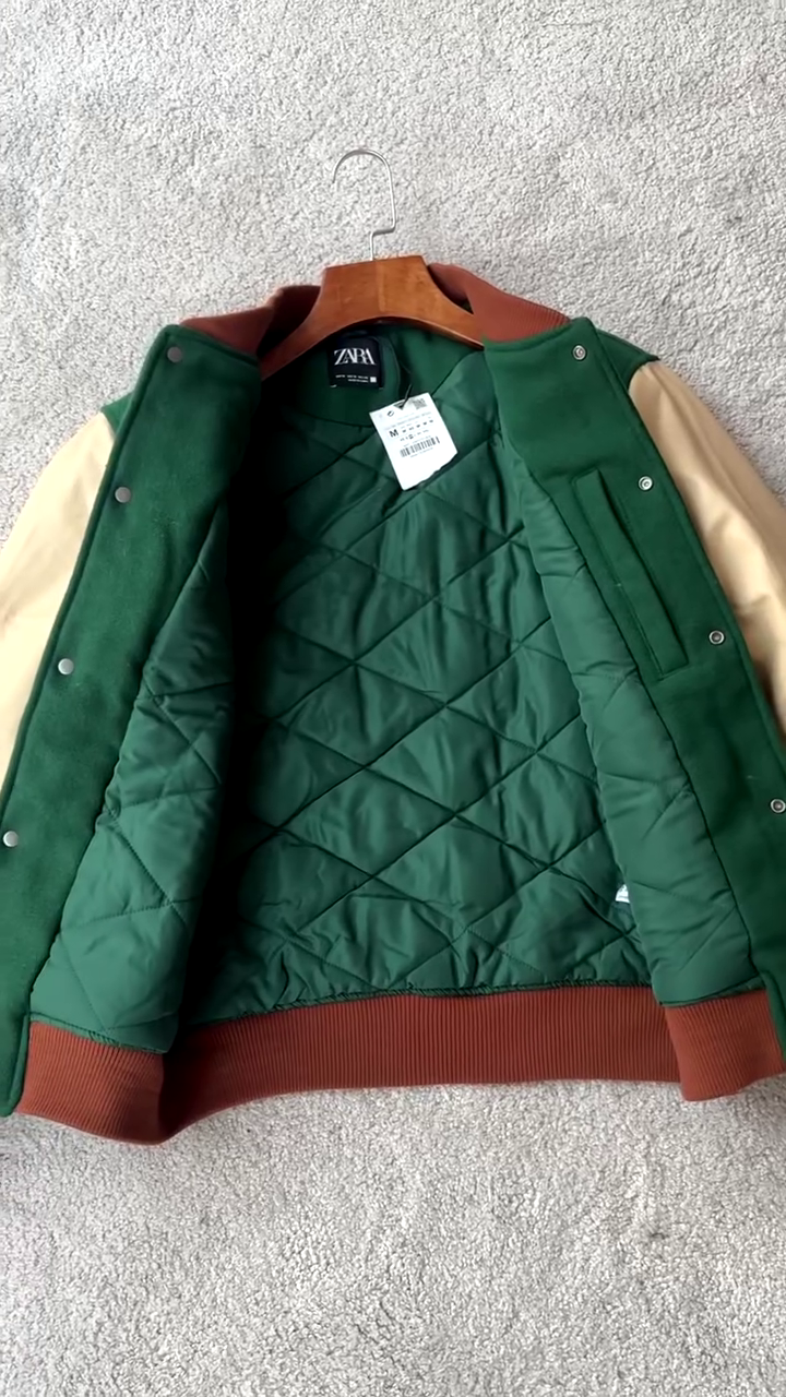 Premium Two-Tone Green Varsity Bomber Jacket - Image 2