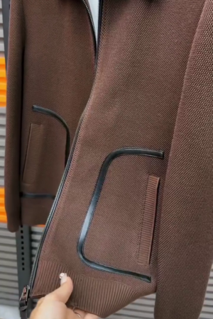 Men's Textured Knit Zip-Up Bomber Jacket