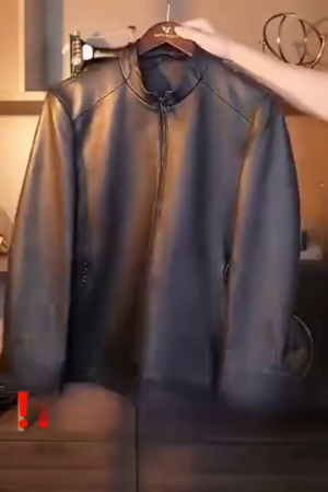 Men Solid Leather Jacket