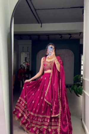 Embroidered Semi Stitched Lehenga Choli (Pink)