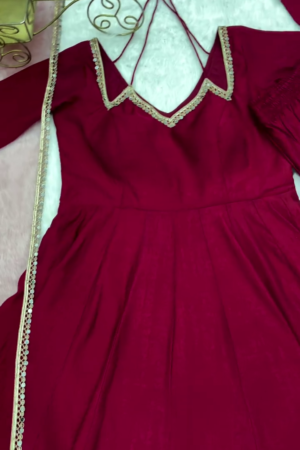 Self Design Chanderi Stitched Anarkali Gown (Maroon)