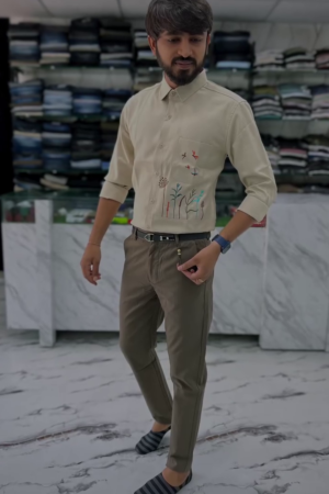 Men's Cotton Floral Embroidered Casual Shirt