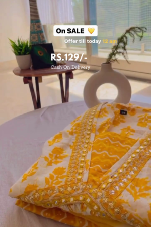 Yellow Color Marble Print Organza Suit