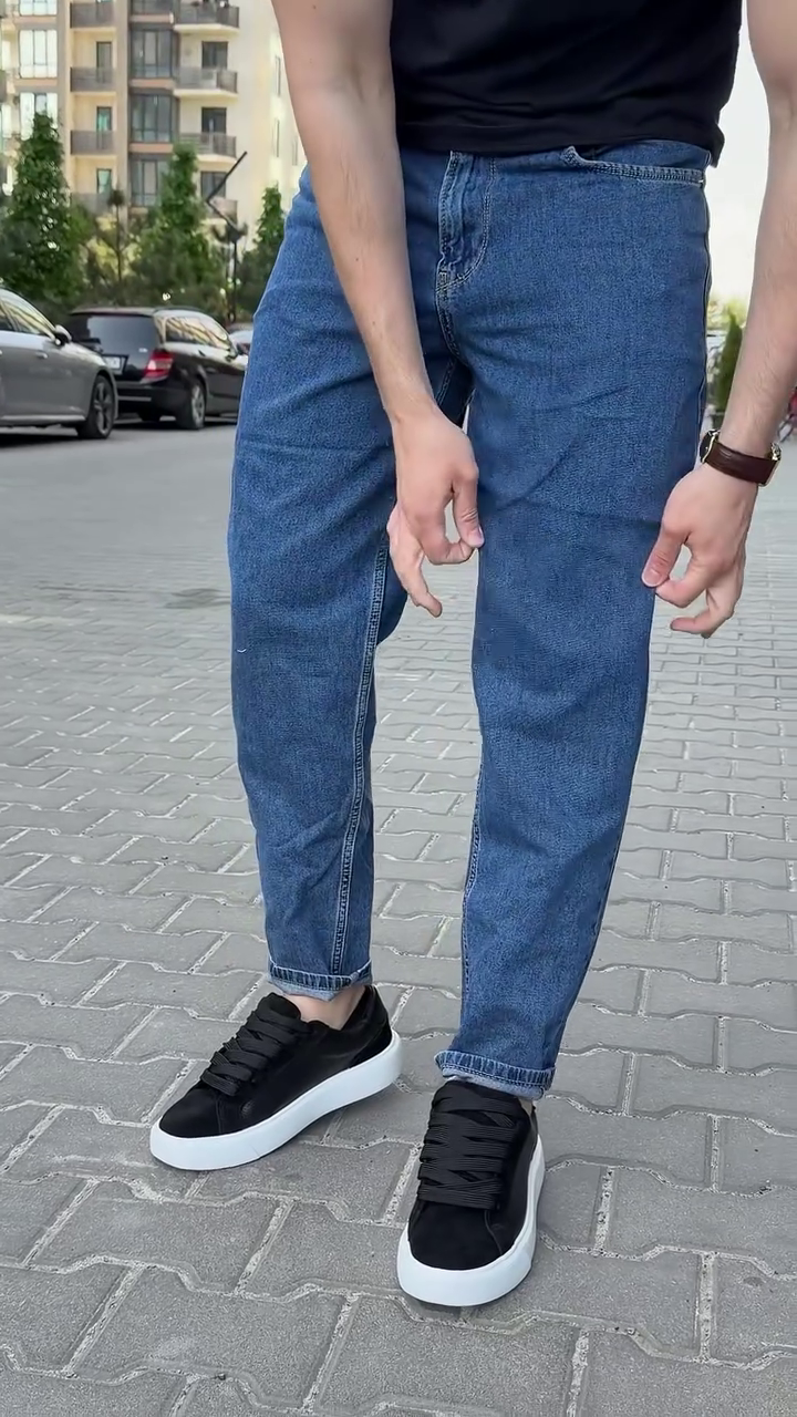 Men Wide Leg Mid-Rise Applique Cotton Jeans