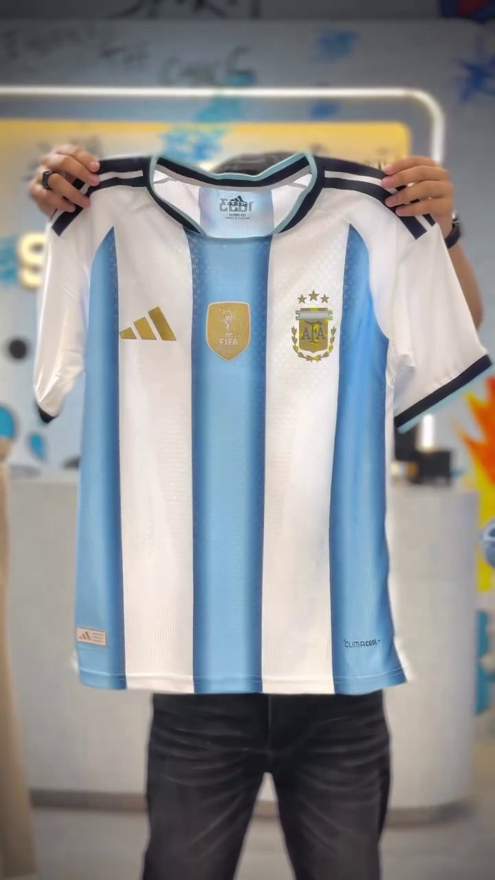 Striped Applique Slim Fit Argentina 24 Home Jersey T-shirt